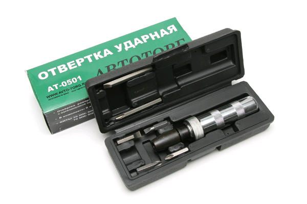 АТ-0501 отвертка ударная АВТОТОРГ(хром, 6насадок, футляр)