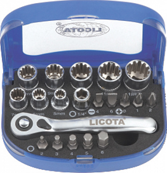 Набор торцевых головок 1/4" с мини трещоткой 20пр., ABD-70003