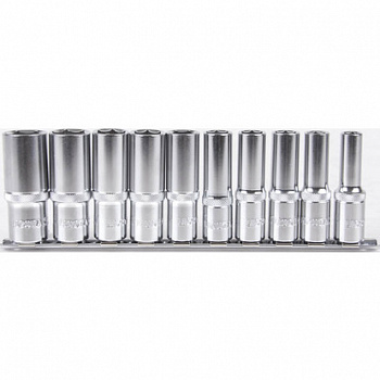 Набор глубоких торцевых головок 1/2" 12 гр. 10-24 мм 10 предметов на линейке, TBS-23005