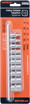 набор головок 10пр (DR1/4"; 6РТ; 4-13мм; планка) (АвтоDело), 39845