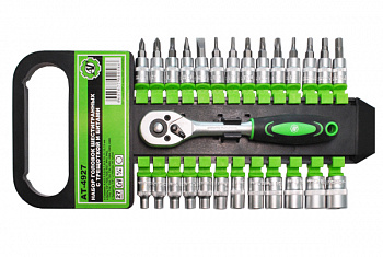 Набор головок 6 гр 1/4 с трещеткой и битами 27 предметов, AT55927 Набор головок 6 гр 1/4 с трещеткой и битами 27 предметов, AT55927
