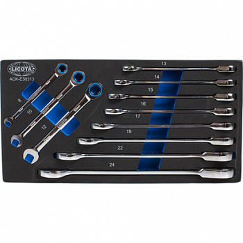 Набор ключей комбинированных трещоточных, 11 предметов, 8 - 24 мм., EVA, ACK-E38313