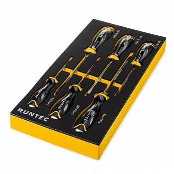 Набор усиленных отверток RUNTEC CrV со сквозным стержнем в ложементе EVA, 6 предметов, RT-SD3E6