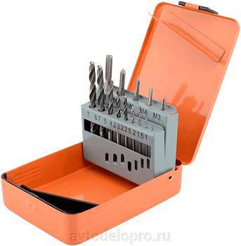набор метчиков М3-М8 и сверл 1,0-7,0мм 14пр.(метал/ф) BERIL, 523014
