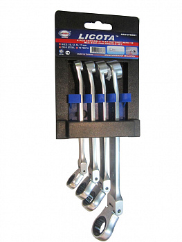 Набор ключей трещоточных гибких с фиксацией и накидной частью 6гр. 15° 4 предмета, ARW-07MK01