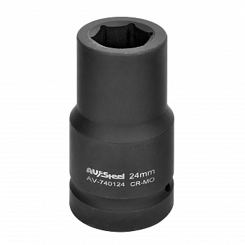 Головка ударная 1" шестигранная удлиненная 24мм "AV Steel", AV-740124