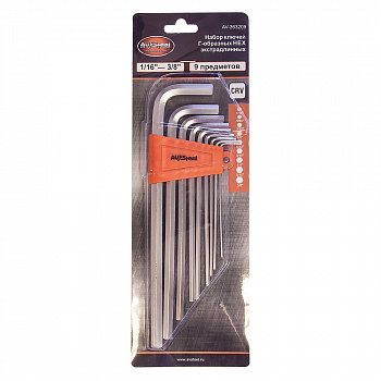 Набор ключей Г-образных HEX экстрадлинных 1/16"-3/8" "AV Steel" 9 предметов, AV-363209