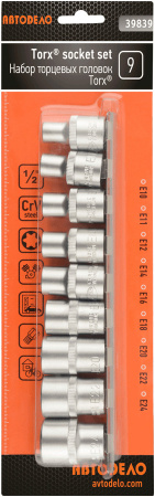 набор головок TORX E10-E24 (DR1/2"; 9пр, планка) АвтоDело (), 39839
