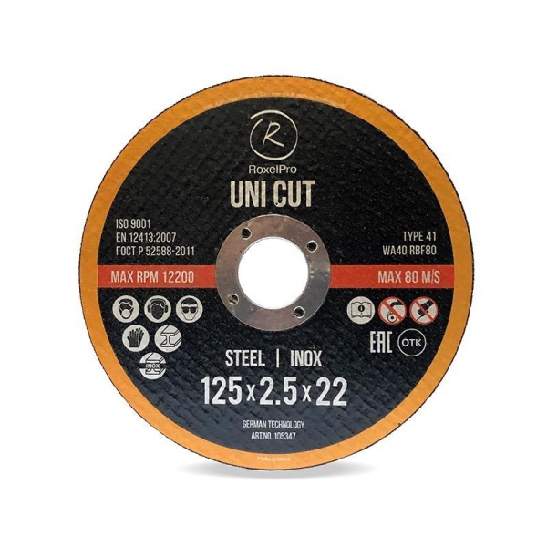 105377 RoxelPro Отрезной круг ROXTOP UNI CUT 230 x 2.5 x 22мм, Т41, нерж.сталь, металл 105377 RoxelPro Отрезной круг ROXTOP UNI CUT 230 x 2.5 x 22мм, Т41, нерж.сталь, металл