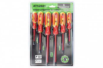 Набор отверток 6шт. (диэлектрических / SL3х75,5х100,6х150, PH0х75,PH1х100,PH2х150), AT52686