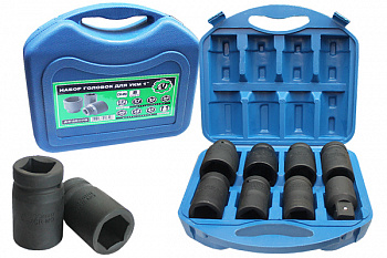 Набор головок CR-MO 8 предметов (1"х22мм-квадрат, 1"х27,30,34,36,38,41мм + удлинитель 1"х1"), AT42170