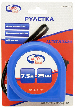 Рулетка пластиковый корпус 7,5мх25мм "AUTOVIRAZH", AV-271175