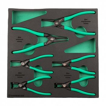 Набор съемников стопорных колец усиленных 180 и 230 мм, 6 предметов в ложементе EVA, 646048