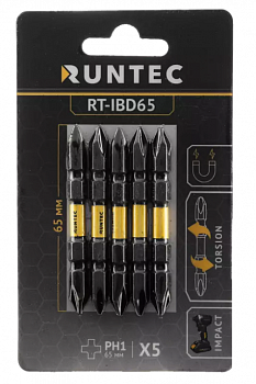 Бита ударная двусторонняя RUNTEC H6.35 65мм PH1/PH1 5шт. RUNTEC, RT-IBD65