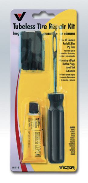 V101 Набор для ремонта бескамерных шин (шило,клей,6 резиновых вставок)