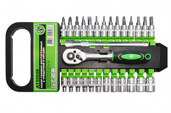 Набор головок шестигранных 1/4 с трещеткой, битами и удлинителем (28 предметов), AT55928 Набор головок шестигранных 1/4 с трещеткой, битами и удлинителем (28 предметов), AT55928