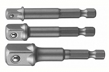 (АТ-4321)  Набор адаптеров 3пр. L=65мм Е 1/4", 3/8", L=75мм на кв.1/2" Автоторг, АТ54321
