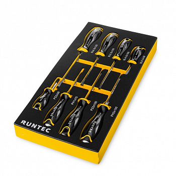 Набор усиленных и стандартных отверток RUNTEC CrV, S2 в ложементе EVA, 8 предметов, RT-SDE8S