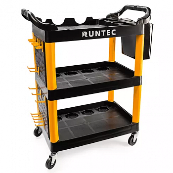 Тележка с тремя открытыми полками (перфорированная боковина с крючками), черная, RT-PP3