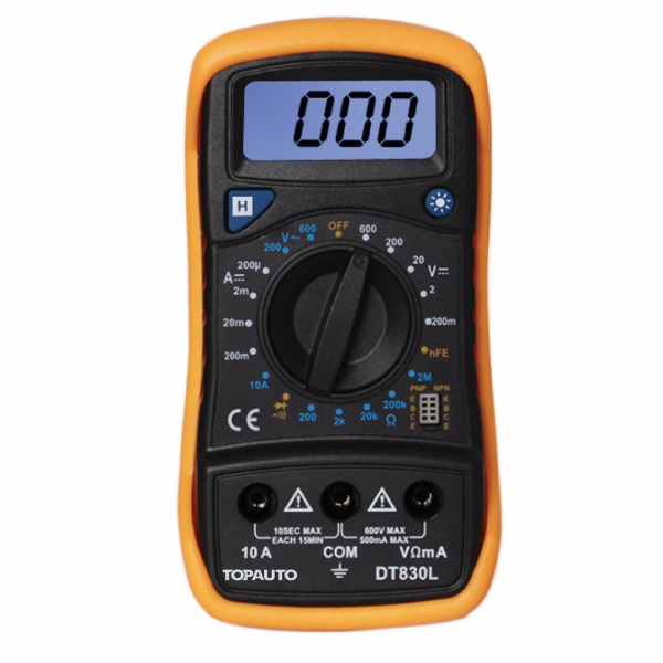 Мультиметр цифровой DT830L ТОП АВТО, в защитном чехле, звуковая прозвонка цепи, подсветка	 Мультиметр цифровой DT830L ТОП АВТО, в защитном чехле, звуковая прозвонка цепи, подсветка