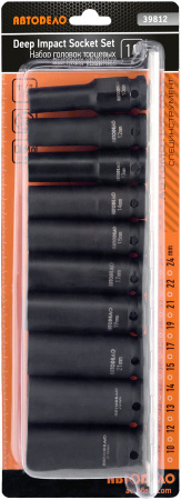 набор головок ударных 1/2" 10-24 мм (10пр.;12PT; L-78mm; планка) АвтоDело (), 39812
