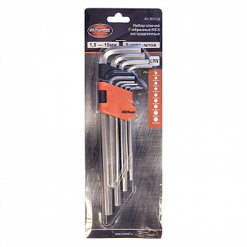 Набор ключей Г-образных HEX экстрадлинных 1,5-10мм "AV Steel" 9 предметов, AV-363109