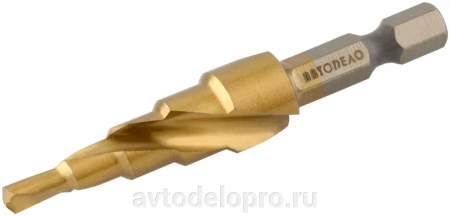 сверло ступенчатое спиральное 4.0-12.0 мм (5 ступ., хвостовик HEX1/4") АвтоDело, 45712