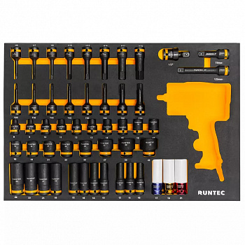 Набор ударных головок с аксессуарами RUNTEC 1/2", 8-32 мм, CrMo в ложементе EVA, 51 предм, RT-IS1E51F