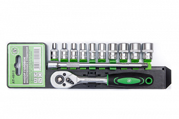 Набор головок шестигранных 1/4" с трещоткой и удлинителем (12 предметов), AT55912