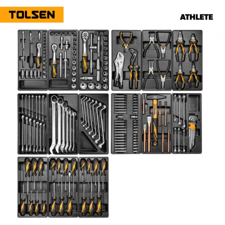 Набор инструментов "ATHLETE" для тележки, 15 ложементов, 189 предметов TOLSEN TT85412-18, TT85412-189