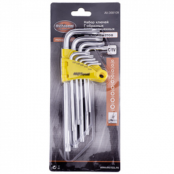 Набор ключей Г-образных TORX удлиненных T10-T50 "AV Steel" 9 предметов, AV-368109